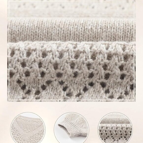 Women's Sweaters Casual Long Sleeve V Neck Lightweight Crochet Pullover Sweater - Picture 5 of 8